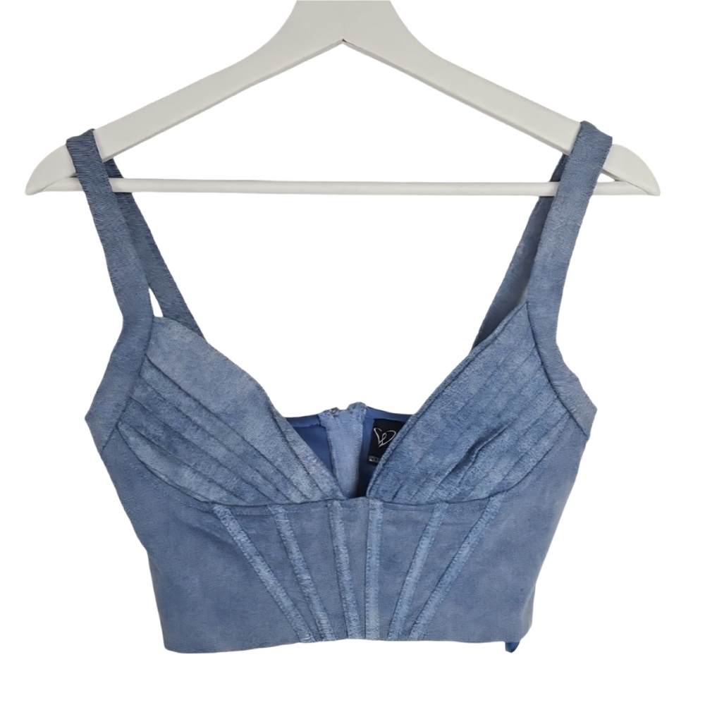 Denim Blue Pleated Corset Style Crop Top